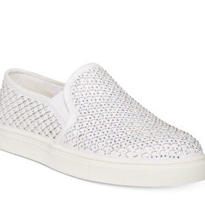 Material Girl White Crystal-Embellished Slip-On Sneakers